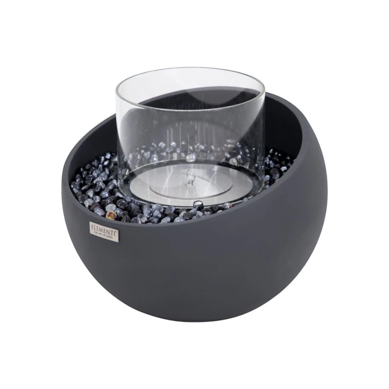 Firenze rund biopejs i sort fiberbeton med glasindsats og bronze dekorationssten