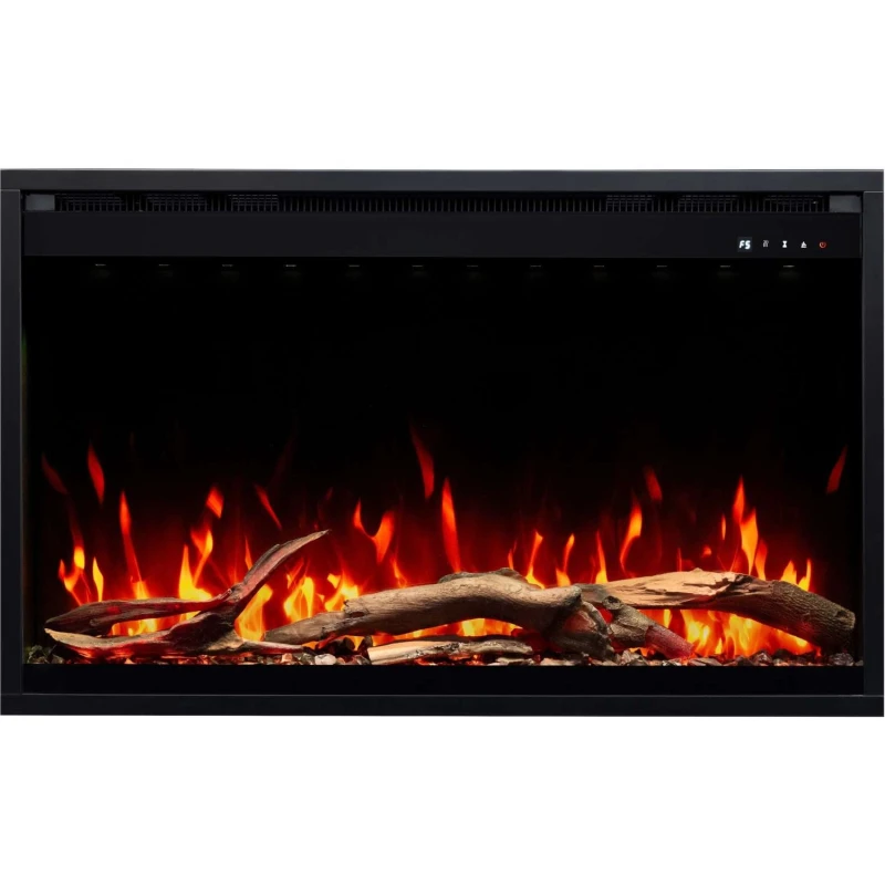 Aflamo 3D elektrisk pejseindsats 100 &times; 60 cm med realistisk flamme og sort glasfinish