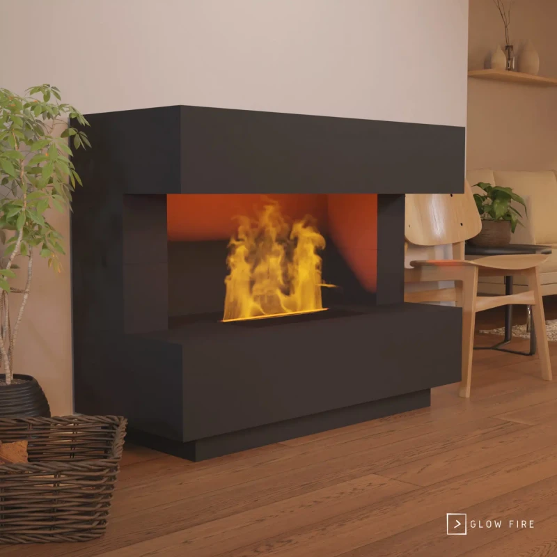 Kant Sort - OMC 600 Fritst&aring;ende Vanddamppejs fra Glow Fire &ndash; Realistisk Flammeeffekt, Ingen Varme, Sort Design