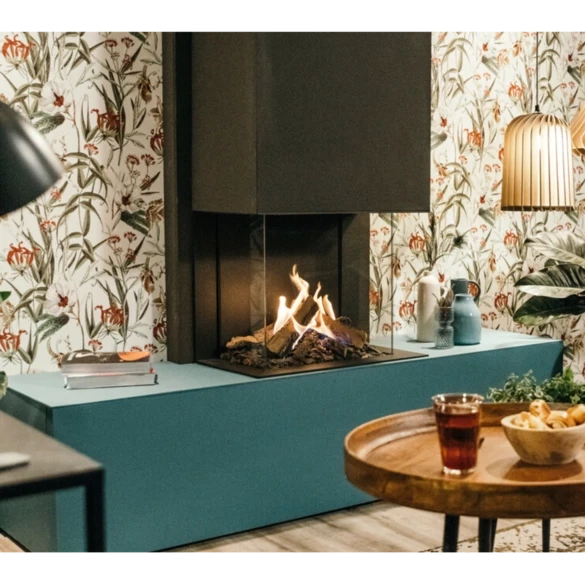 Faber MatriX 450/500 III gaspejs med tre-sidet glasdesign og sort finish.