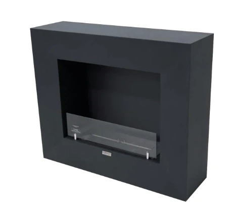 MILANO biopejs i Slate Black &ndash; fritst&aring;ende model i sort fiberbeton med glas og 5 kW varme