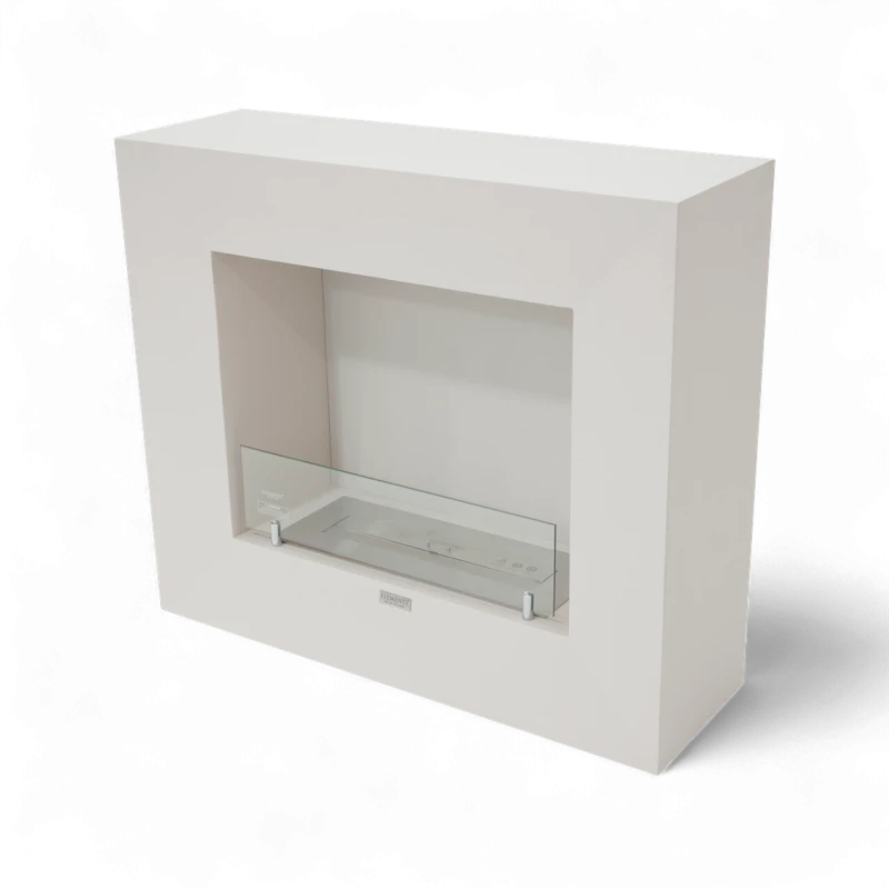 MILANO biopejs i Cream White &ndash; Fritst&aring;ende model i hvid fiberbeton med glas og 5 kW varme