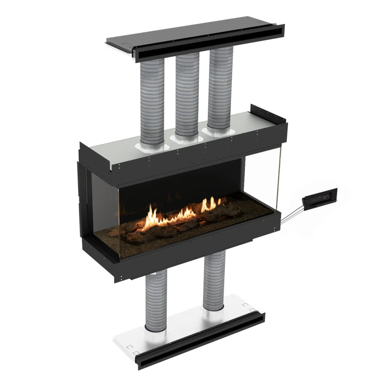 Planika Panorama Three-sided - 3-sidet indbygningsbiopejs med glasafsk&aelig;rmet flamme