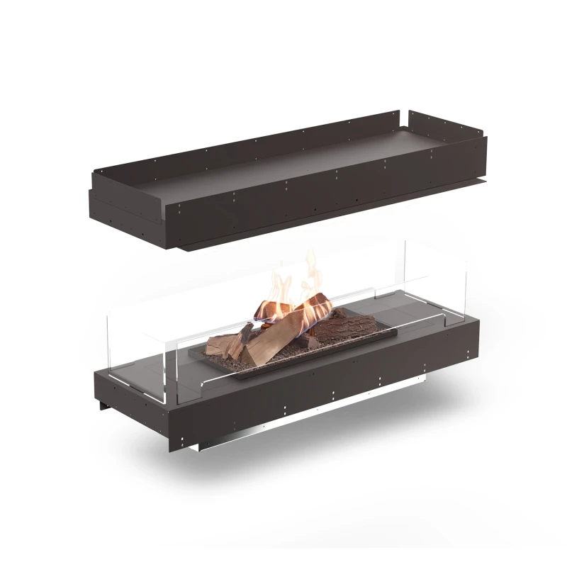 Planika Forma 1200 Island - 4-sidet indbygningsbiopejs med FLA4 Logs Flogs brandkar