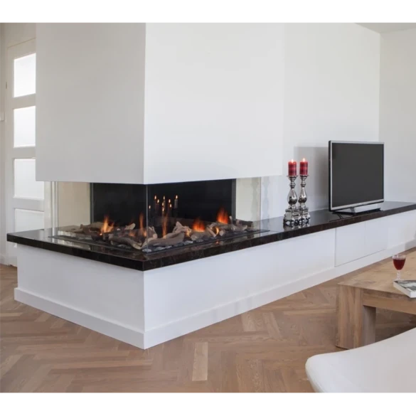 Faber Premium Respect OC gaspejs i sort - gulvst&aring;ende model med fjernbetjening og app-styring.