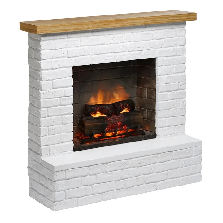 TAGU Rolf Elektrisk Pejs &ndash; Hvid fritst&aring;ende kamins&aelig;t i murstens-look med PowerFlame 1 eller 2 elektrisk indsats