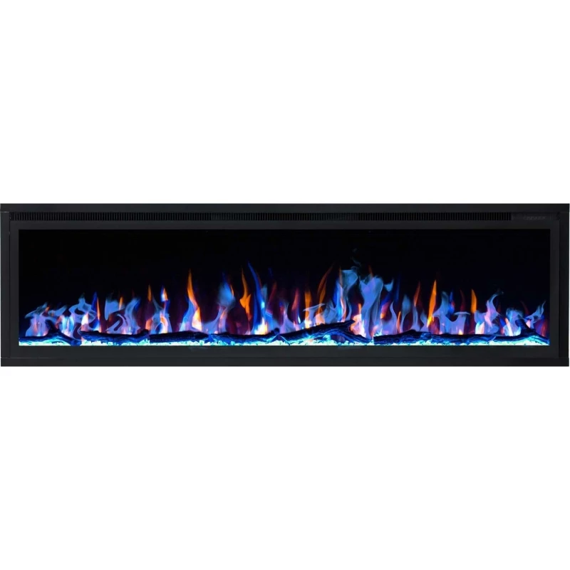 Royal 60 tommer v&aelig;gmonteret elektrisk pejs med LED-flammer og dekorative krystaller/tr&aelig;stammer