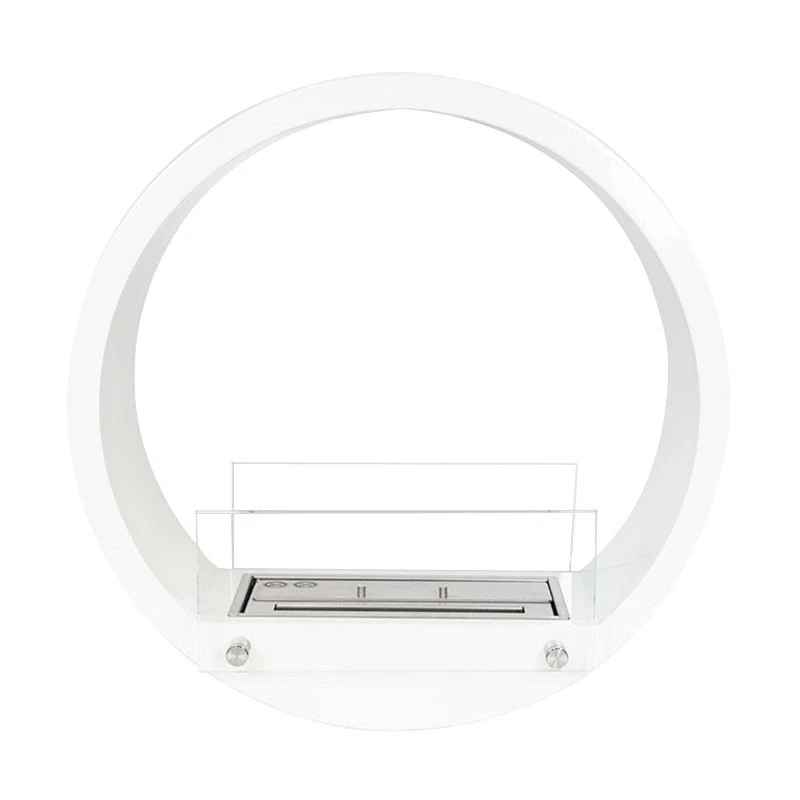 Hvid cirkulaer biopejs til indbygning med en braendetid paa ca. 4 timer.