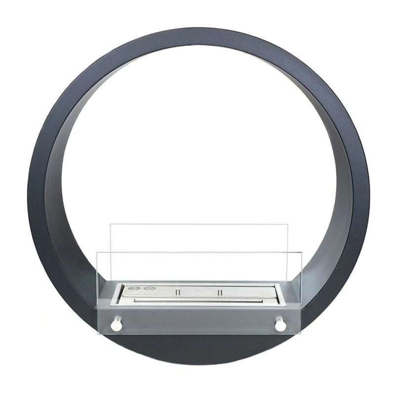 Sort cirkulaer biopejs til indbygning med en br&aelig;ndetid pa&aring; ca. 3 timer.