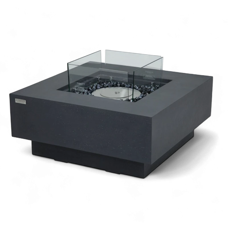 MANHATTAN biopejs i Slate Black &ndash; lav rektangul&aelig;r ildbord med glasindsats og bronze glas