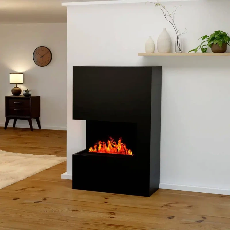 Glow Fire Tucholsky H&oslash;jre Hj&oslash;rne Sort - OMC 600 | Fritst&aring;ende Vanddamp Pejs, Sort, 91 cm x 150 cm x 35 cm