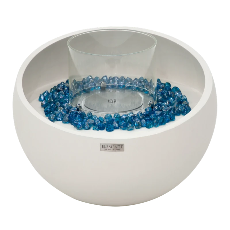 Firenze rund biopejs i Cream White med glasindsats og bl&aring; dekorationssten