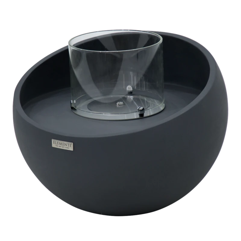 Firenze rund biopejs i sort fiberbeton med glasindsats og bronze dekorationssten