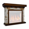 ArtiFlame Ludwig antique oak fireplace mantel with stone-look sides