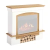 Marco de chimenea Woodley de ArtiFlame en blanco y roble natural, ideal para interiores modernos y cl&aacute;sicos.