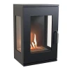 Black wall-mounted bioethanol stove fireplace with three-sided flame view