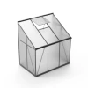 Black aluminium greenhouse with clear polycarbonate panels and single hinged door