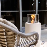 BOSTON bio-ethanolhaard in Cream White &ndash; zuilvormig model met glaspartij en 5,5 kW warmteafgifte