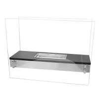 Vrijstaande biohaard met twee groten glazen platen aan de zijkanten. Brandtijd 6 uur. Maat H: 60 x B: 80 x D: 32 cm