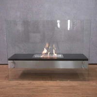 Vrijstaande biohaard met twee groten glazen platen aan de zijkanten. Brandtijd 6 uur. Maat H: 60 x B: 80 x D: 32 cm