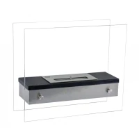 Biohaard met twee glazen zijdes en een brander van 1,2 liter. Brandtijd 2-3 uur. Maat H: 40 x B: 47 x D: 19 cm.