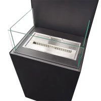 Vrijstaande biohaard aan drie zijden geopend waardoor vlammen beter zichtbaar zijn.