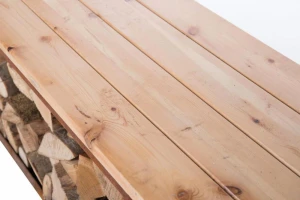 Houten opberg bank van corten staal