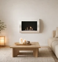 Ocean - Goedkope witte biohaard om aan de muur te hangen. Brandtijd: 1,5 - 2,5 uur. Maat: 60 x 45 x 13,4 cm.