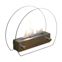Hippe biohaard met rond glas en een stalen brander. Brandtijd 2-3 uur. Maat H: 28 x B: 35 x D: 12 cm.