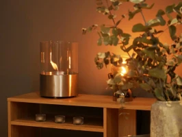 Bio-ethanolhaard met stalen bodem in cilinder-vormig glas