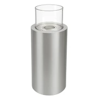 ScandiFlames Dualis bio-ethanolhaard met een frame van geborsteld staal en cilindrisch veiligheidsglas.