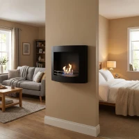 Muur-hangende bio-ethanol haard in zwart