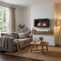 Vlotte zwarte biohaard met mooie ronde hoeken. Brandtijd 6 uur. Maat: 47 x 90 x 20 cm.