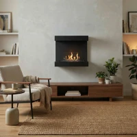 Dakota - Zwarte driezijdige muurhangende biohaard 80cm