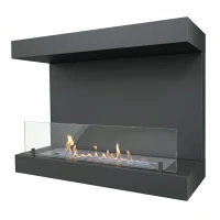 Dakota - Zwarte driezijdige muurhangende biohaard 80cm