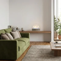 Hippe biohaard met rond glas en een stalen brander. Brandtijd 2-3 uur. Maat H: 28 x B: 35 x D: 12 cm.