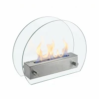 Hippe biohaard met rond glas en een stalen brander. Brandtijd 2-3 uur. Maat H: 28 x B: 35 x D: 12 cm.