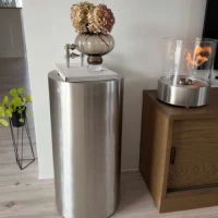 ScandiFlames Dualis bio-ethanolhaard met een frame van geborsteld staal en cilindrisch veiligheidsglas.