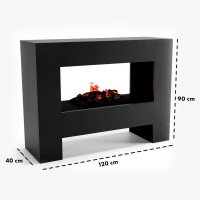 Glow Fire Fallada Zwart- OMC 600 | Vrijstaande Waterdamphaard, Zwart, 120 cm x 90 cm x 40 cm