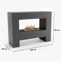 Glow Fire Fallada Grijs - OMC 600 | Vrijstaande Waterdamphaard, Grijs, 120 cm x 90 cm x 40 cm