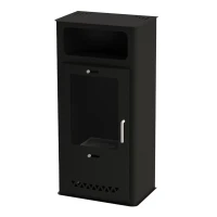 Vrijstaande bio-ethanol haard in hout kachel design. Brandtijd 5 uur. Afmetingen: H: 98 x B: 52 x D: 34 cm.