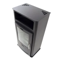 Vrijstaande bio-ethanol haard in hout kachel design. Brandtijd 5 uur. Afmetingen: H: 98 x B: 52 x D: 34 cm.