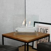 Tafel biohaard in glas met een stalen brander. Brandtijd: 2-3 uur. Maat: H: 28 x B: 35 x D: 12 cm