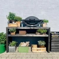 Grillplaat van zwarte planken - 120 cm met bovenplaat