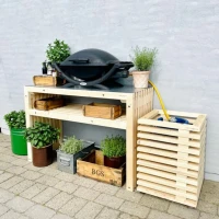 BBQ tafel met brede planken - 100 cm met bovenplaat