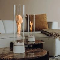 H&ouml;fats SPIN Air 1200 cr&egrave;me witte bio-ethanol tafelhaard met hoog cilindervormig glas