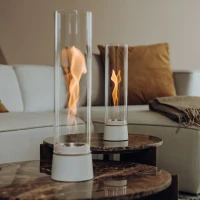 H&ouml;fats SPIN Air 900 Cr&egrave;mewitte Tafel Bio-ethanolhaard met Hoge Cilindrische Glas en Ronddraaiende Vlammen