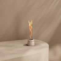 H&ouml;fats SPIN Air 900 zandkleurige bio-ethanol tafelhaard met hoog cilindervormig glas