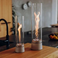 H&ouml;fats SPIN Air 900 zandkleurige bio-ethanol tafelhaard met hoog cilindervormig glas