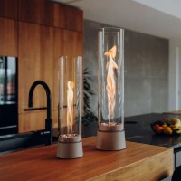 H&ouml;fats SPIN Air 1200 zandkleurige bio-ethanol tafelhaard met hoog cilindervormig glas